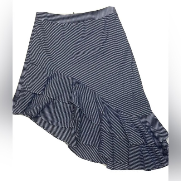 A New Day Skirt  Blue White Stripe Asymmetrical Ruffle Cotton High Waist… - Picture 2 of 11